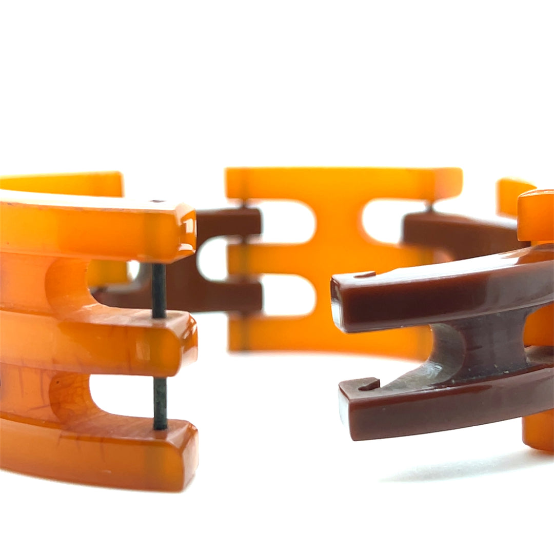 Estate Art Deco Orange and Brown Bakelite Link Bracelet, ca. 1930’s (As-Is)