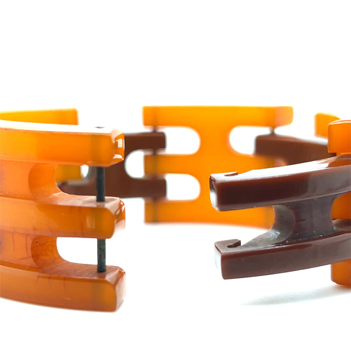 Estate Art Deco Orange and Brown Bakelite Link Bracelet, ca. 1930’s (As-Is)