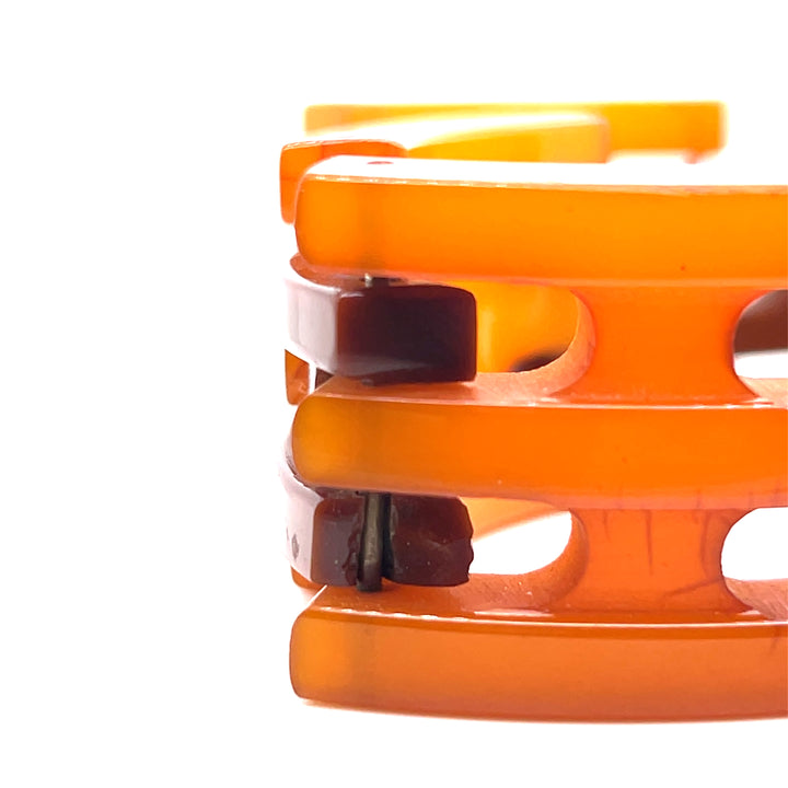 Estate Art Deco Orange and Brown Bakelite Link Bracelet, ca. 1930’s (As-Is)