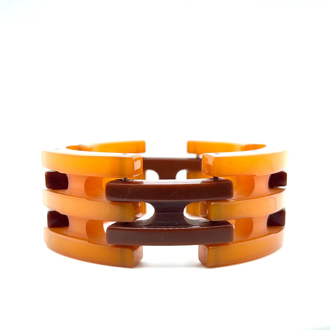 Estate Art Deco Orange and Brown Bakelite Link Bracelet, ca. 1930’s (As-Is)