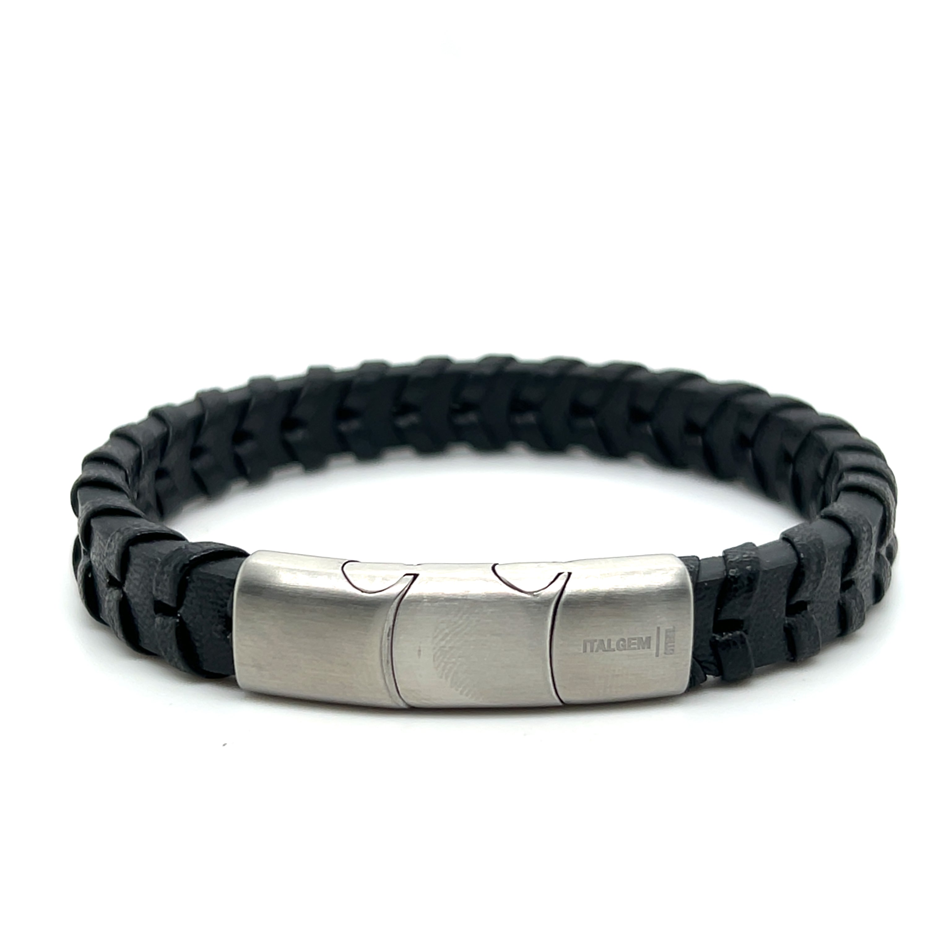 Stainless Steel Black Leather Braided Bracelet by Italgem – Nelson