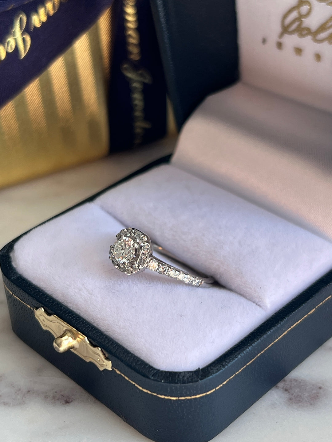 Estate 14K White Gold 1.06CTW  Diamond Halo Engagement Ring