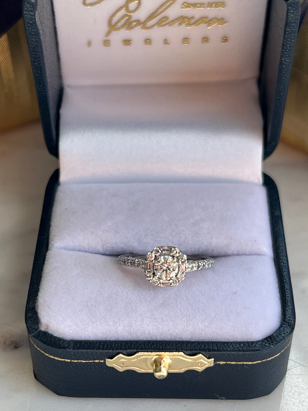 Estate 14K White Gold 1.06CTW  Diamond Halo Engagement Ring