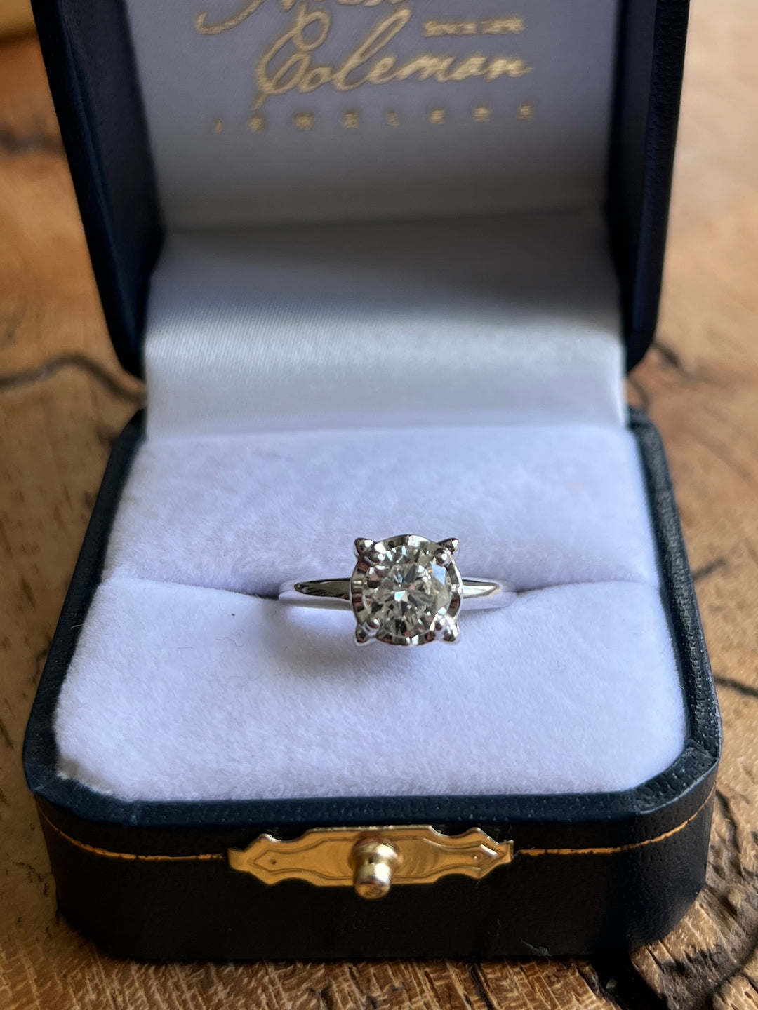Estate 14K White Gold Round Transitional Cut Diamond Vintage Engagement Ring