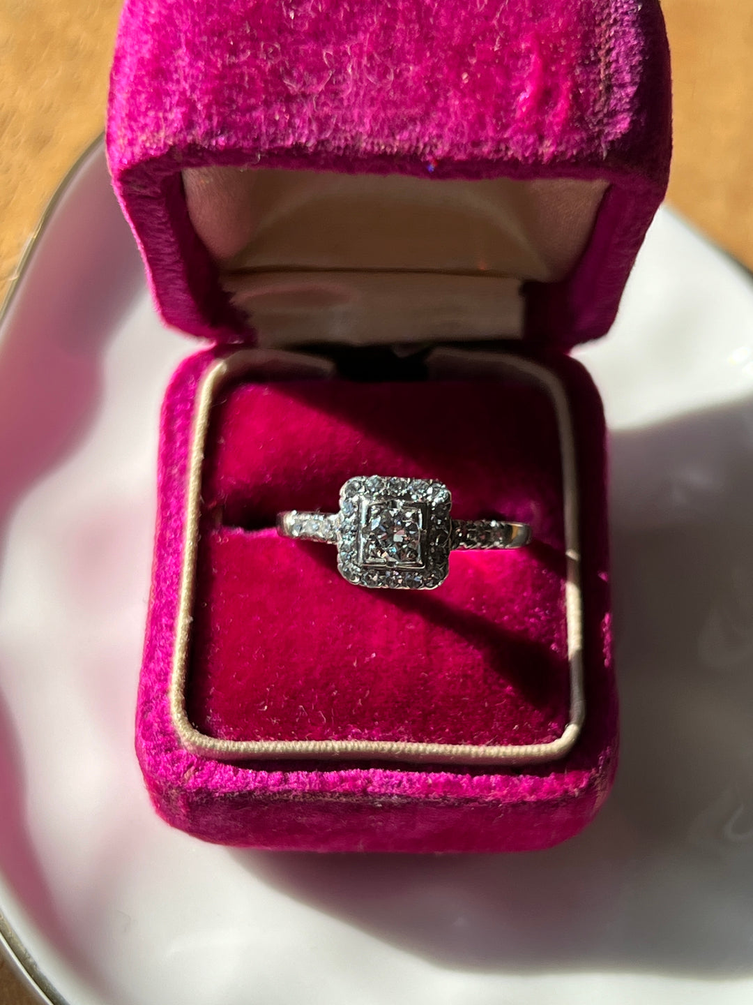 Estate 14K White Gold 0.58CTW Transitional-Cut Diamond Halo Engagement Ring