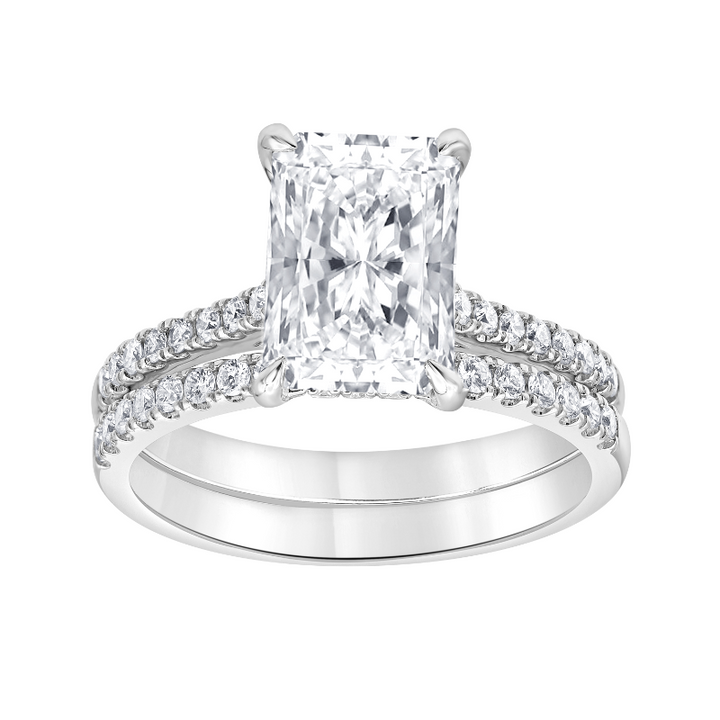 14K White Gold 2.53ctw Radiant Lab Diamond Engagement Ring Set