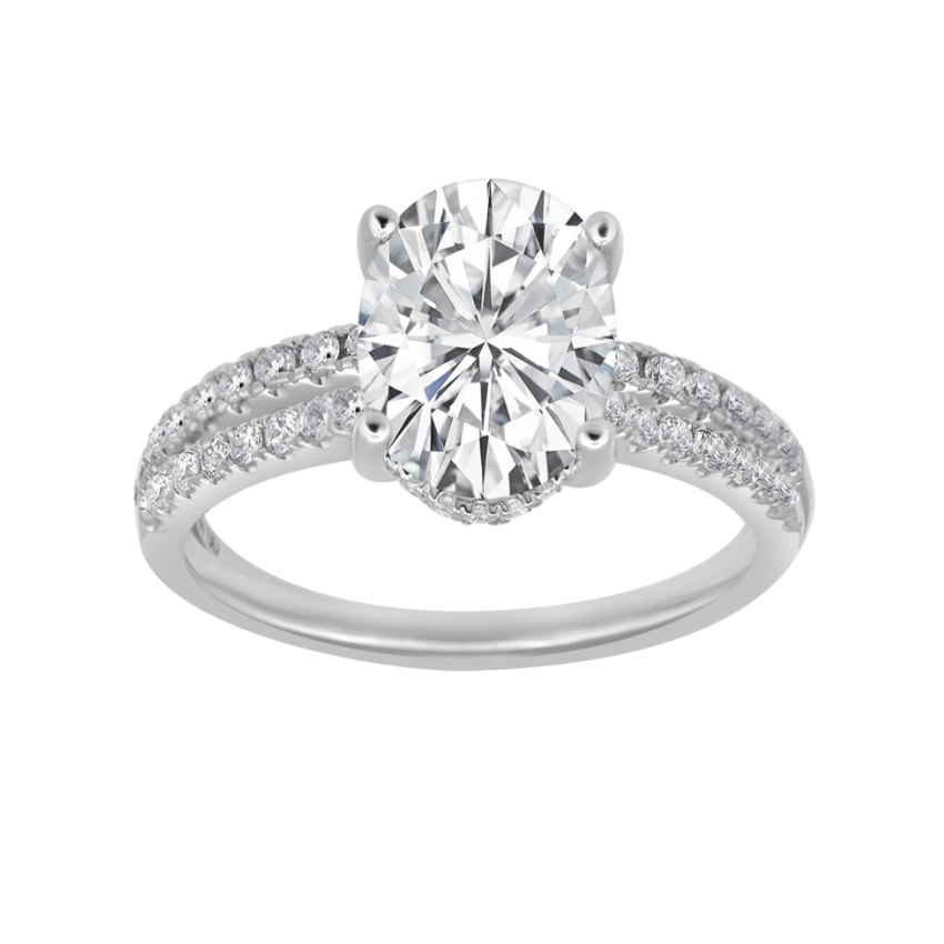 14K White Gold 3.50ctw Oval Lab Diamond Halo Engagement Ring Set