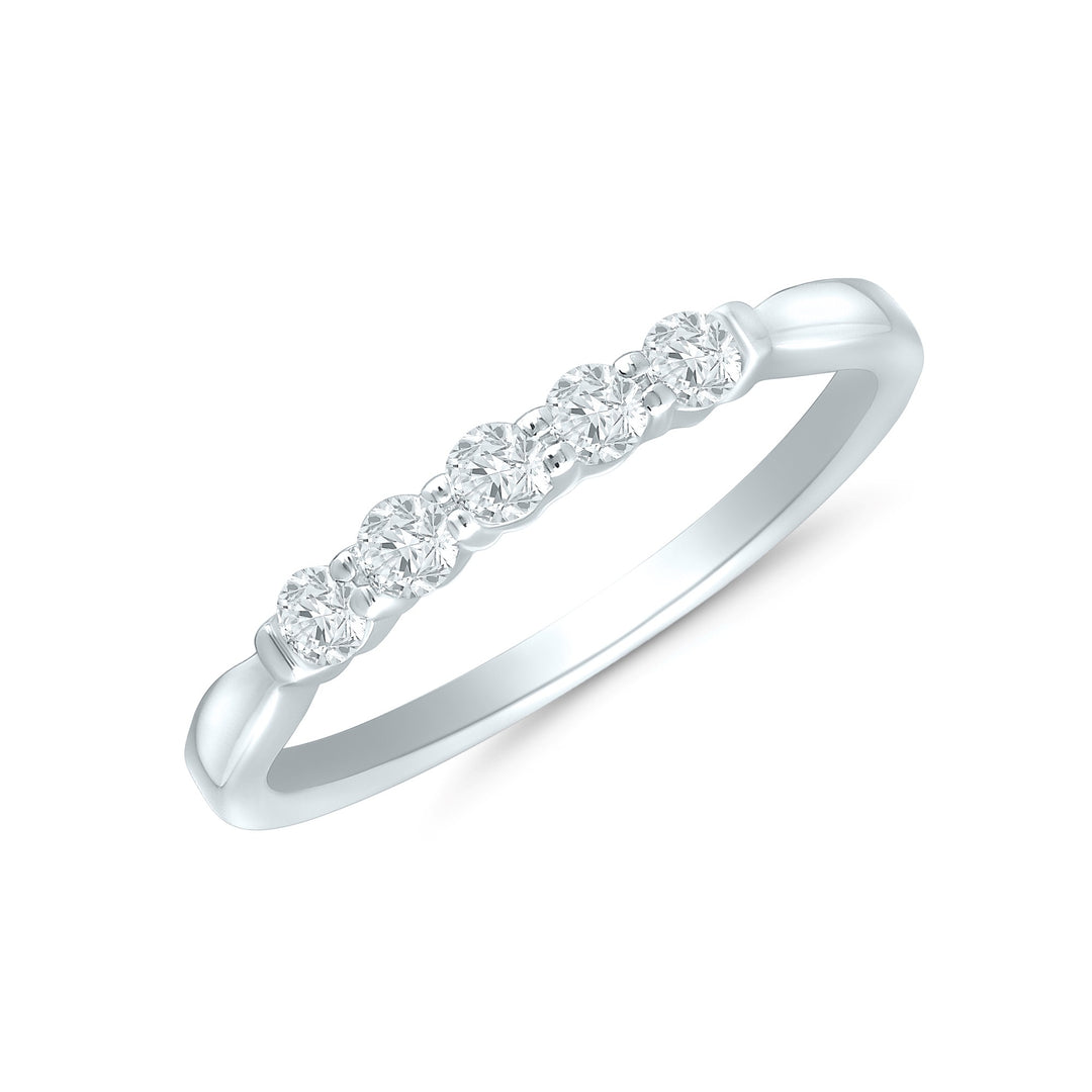 14K White Gold 0.25ctw Round Diamond Five Stone Wedding Band