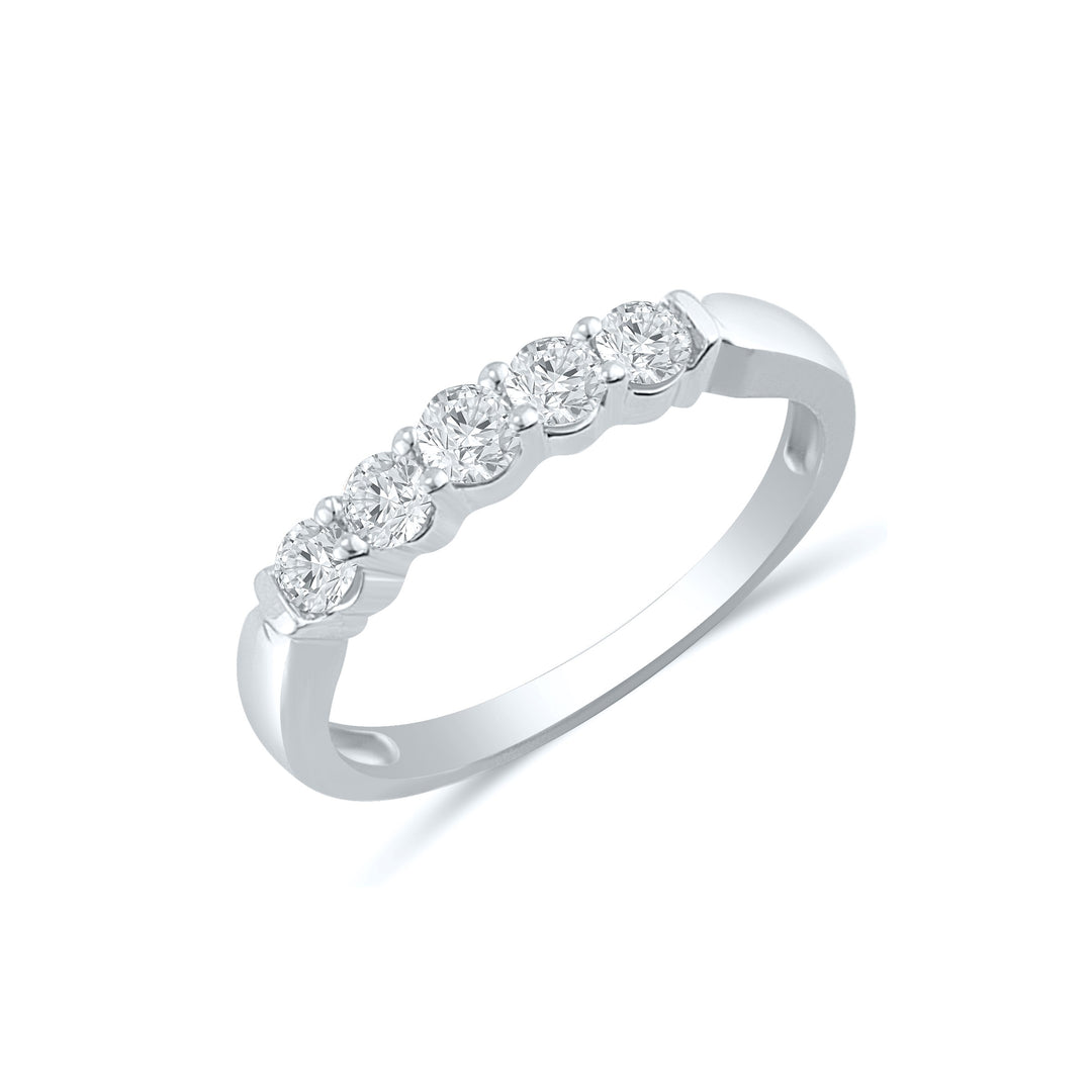 14K White Gold 0.50ctw Round Diamond Five Stone Wedding Band