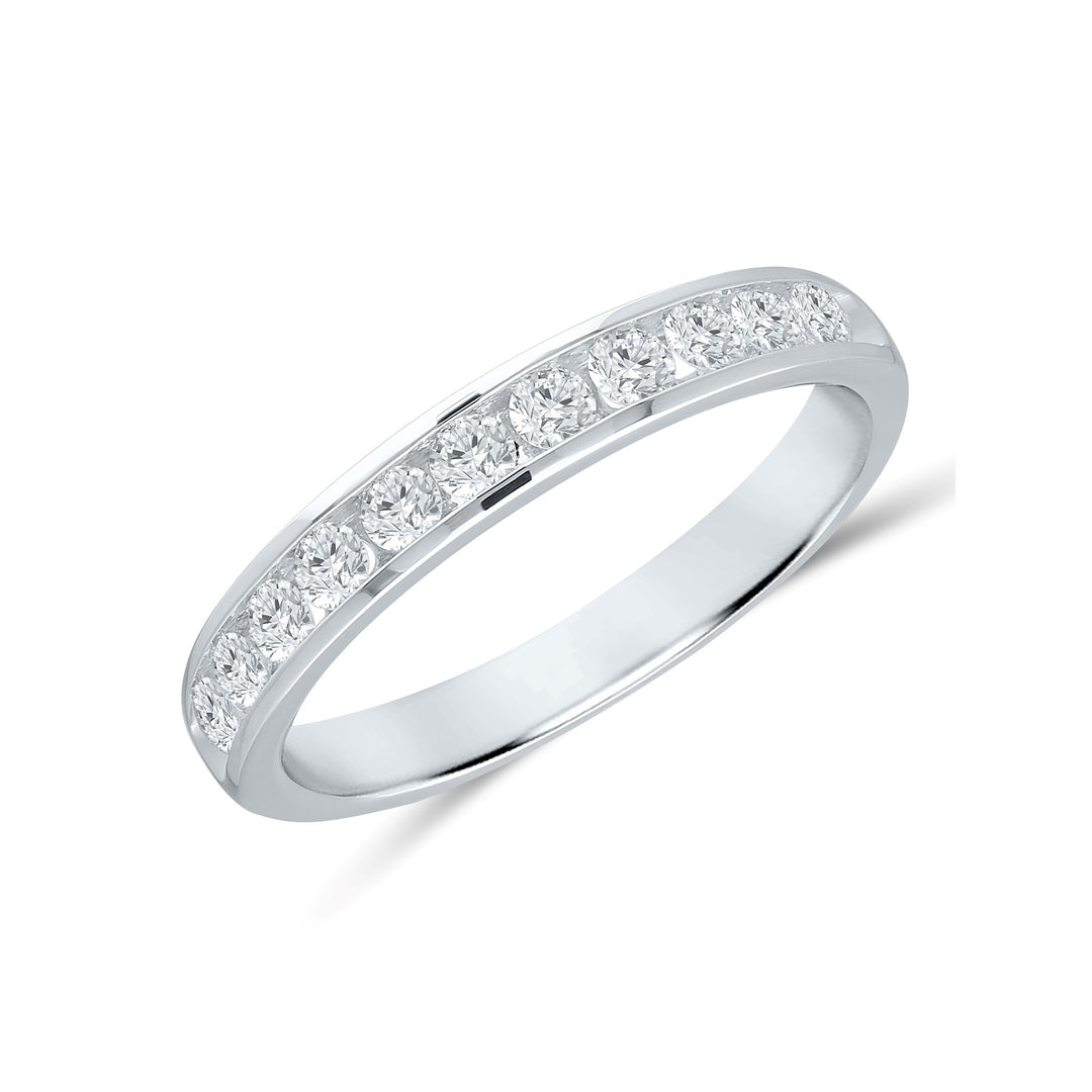 14K White Gold 0.50ctw Round Diamond Eleven Stone Wedding Band