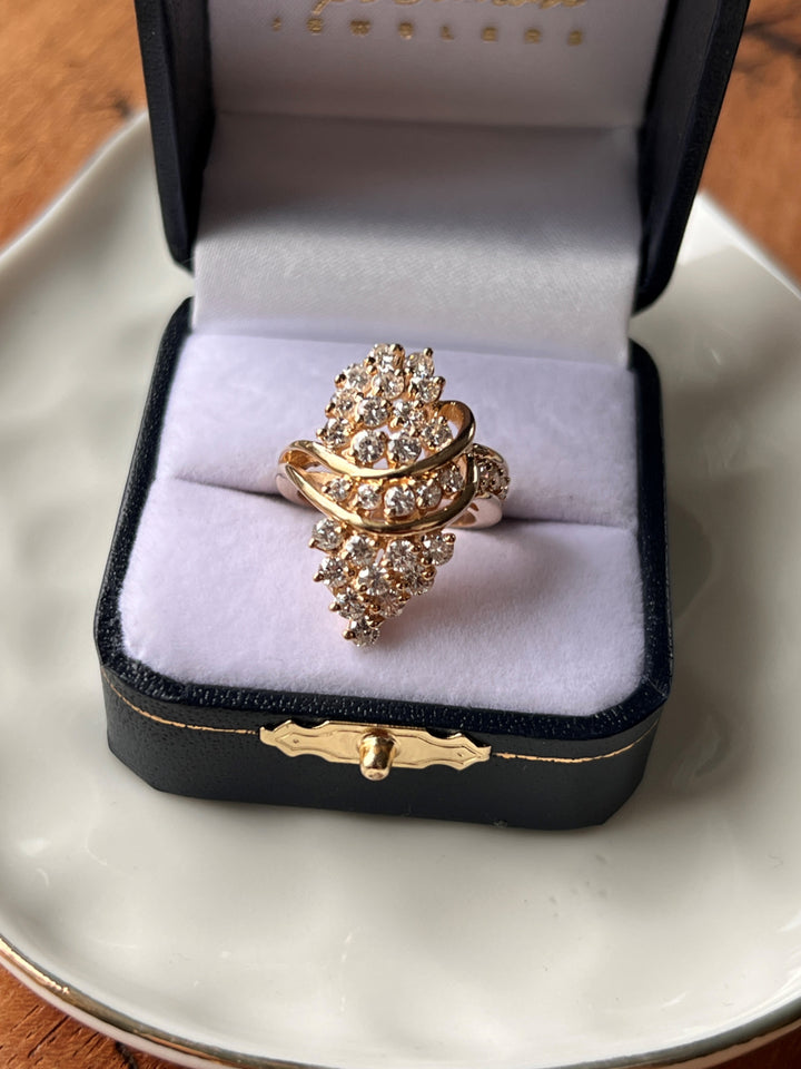 Estate 14K Yellow Gold 1.85CTW Diamond Cluster Ring