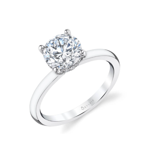 14K White Gold 0.11CTW Diamond Halo Collar Engagement Ring Mounting