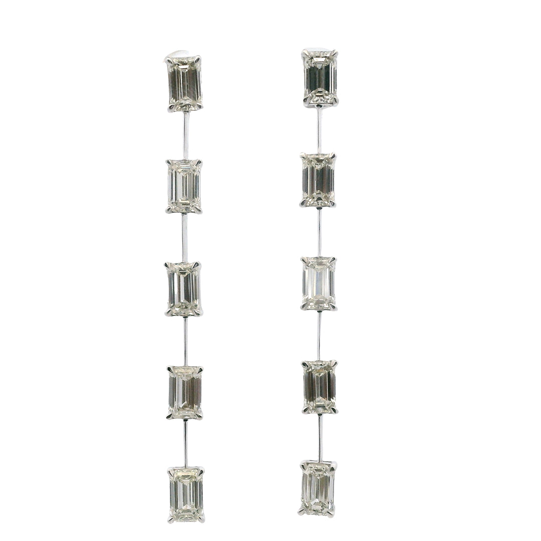 18K White Gold 7.17CTW Emerald-Cut Diamond Line Drop Earrings