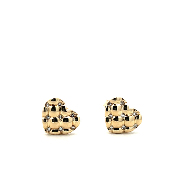 10K Yellow Gold 0.05CTW Quilted Diamond Heart Earrings