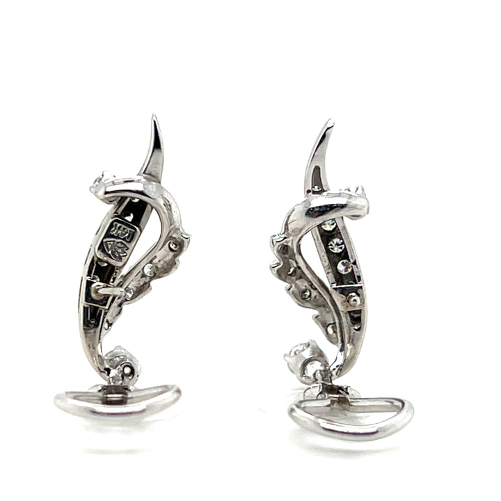Estate 14K White Gold 0.82CTW Vintage Diamond Spray Earrings