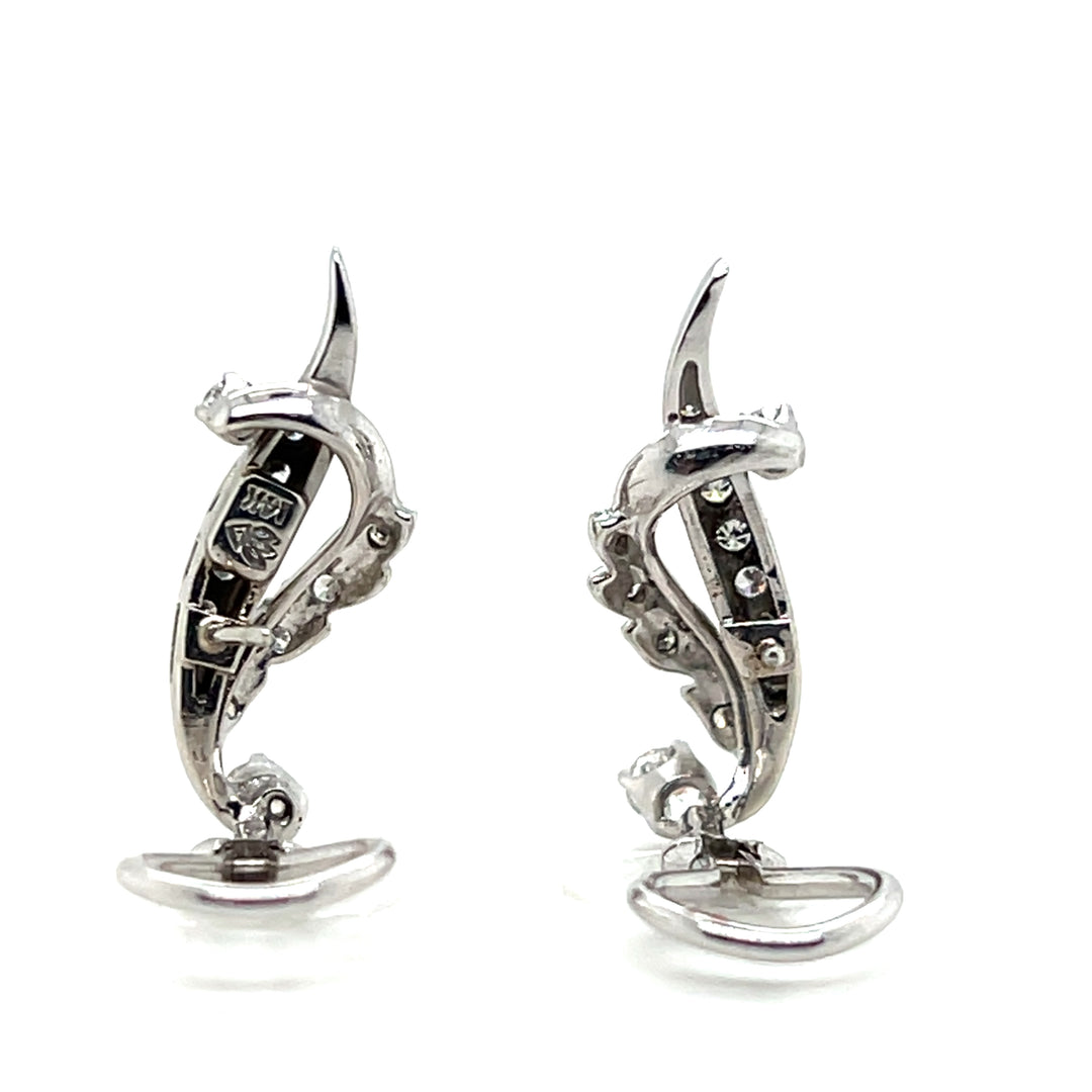 Estate 14K White Gold 0.82CTW Vintage Diamond Spray Earrings