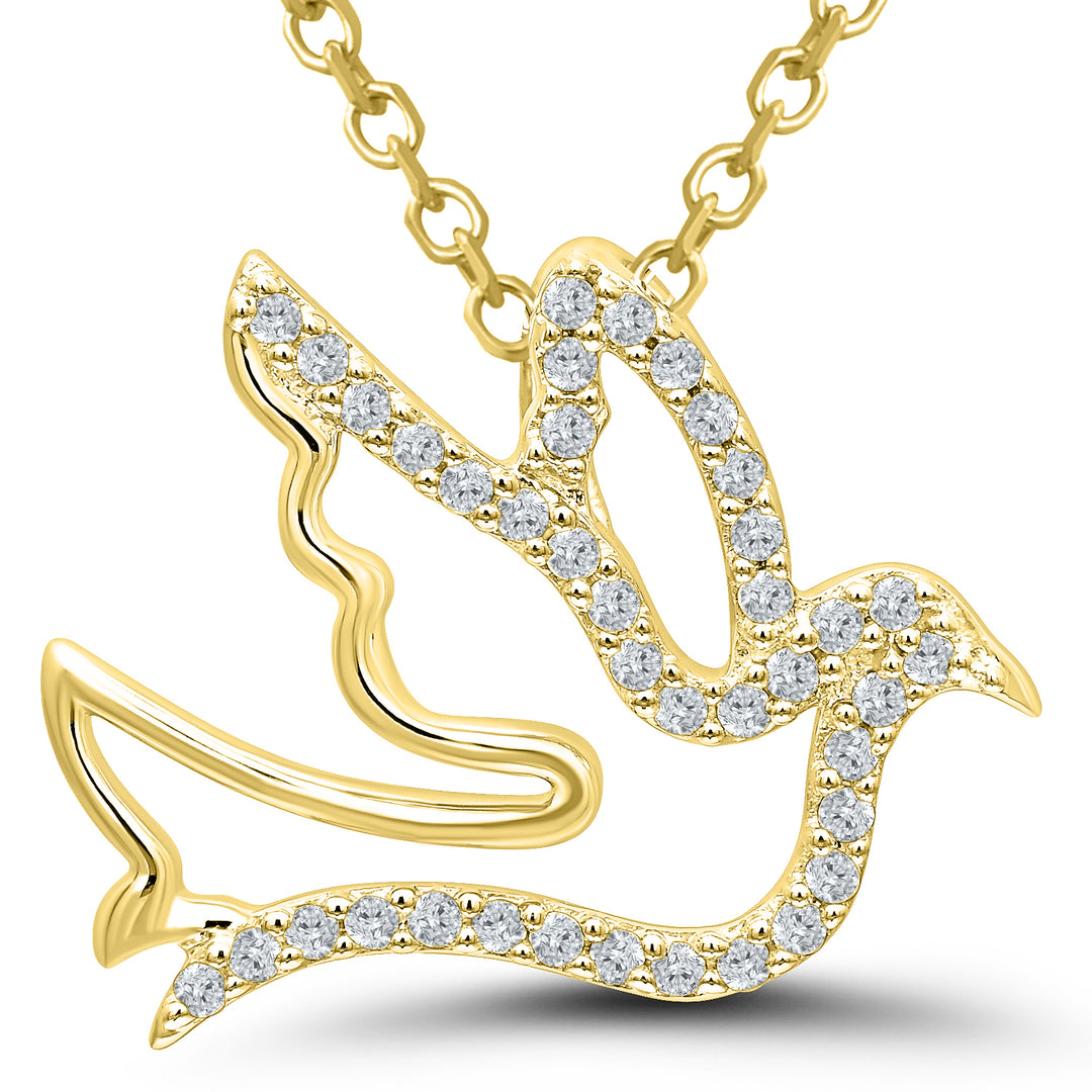 14K Yellow Gold 0.12ctw Round Diamond Dove Necklace