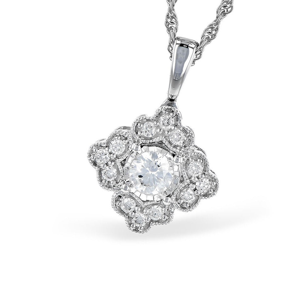 14K White Gold 0.15ctw Diamond Vintage Inspired Necklace by Allison Kaufman