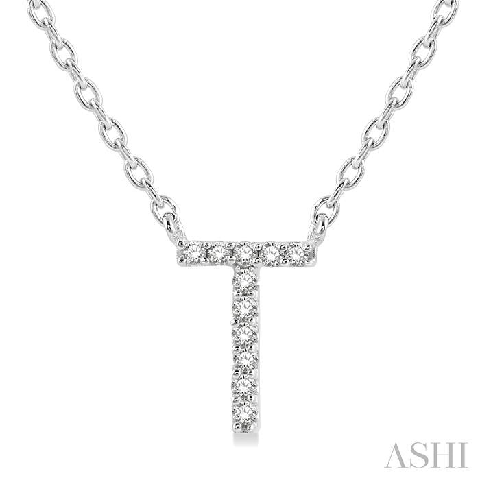 10K White Gold 0.05ctw Diamond "T" Initial Necklace