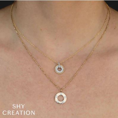 14K Yellow Gold 0.24CTW Diamond Circle Pendant Necklace by Shy Creation