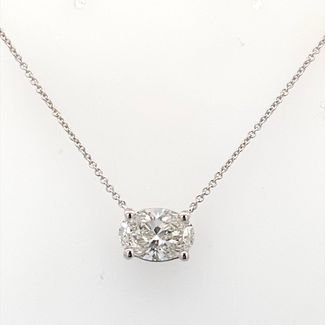 14K White Gold 2.01CTW Oval Lab Diamond Solitaire Necklace