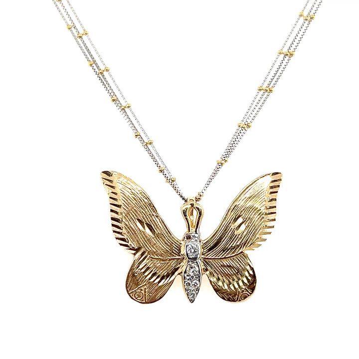 Estate 14K Yellow Gold 0.20CTW Diamond Butterfly Pendant