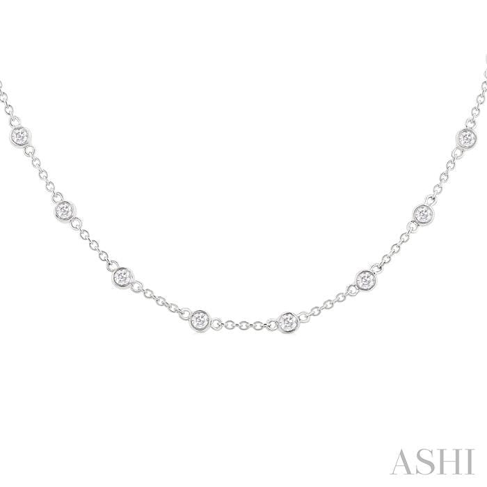 14K White Gold 1.00 CTW Diamond Bezel Station Necklace