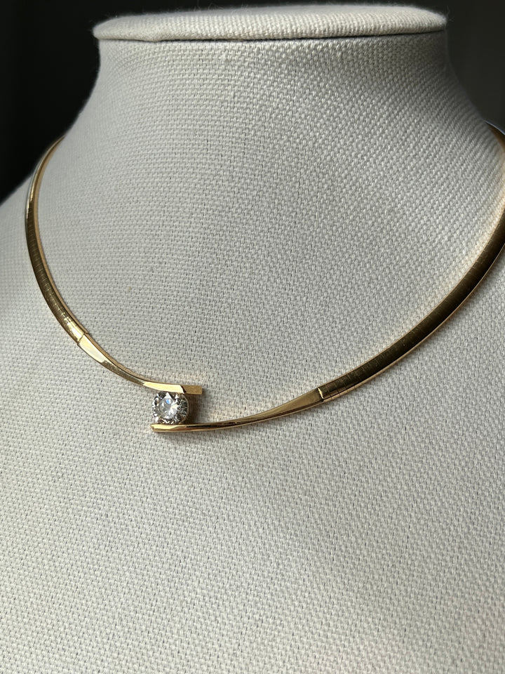 Estate 18K Yellow Gold 2.56CTW Diamond Bypass Omega Collar Necklace