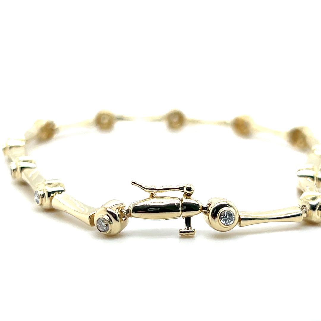 Estate 14K Yellow Gold 0.65CTW Diamond Bezel Link Vintage Bracelet