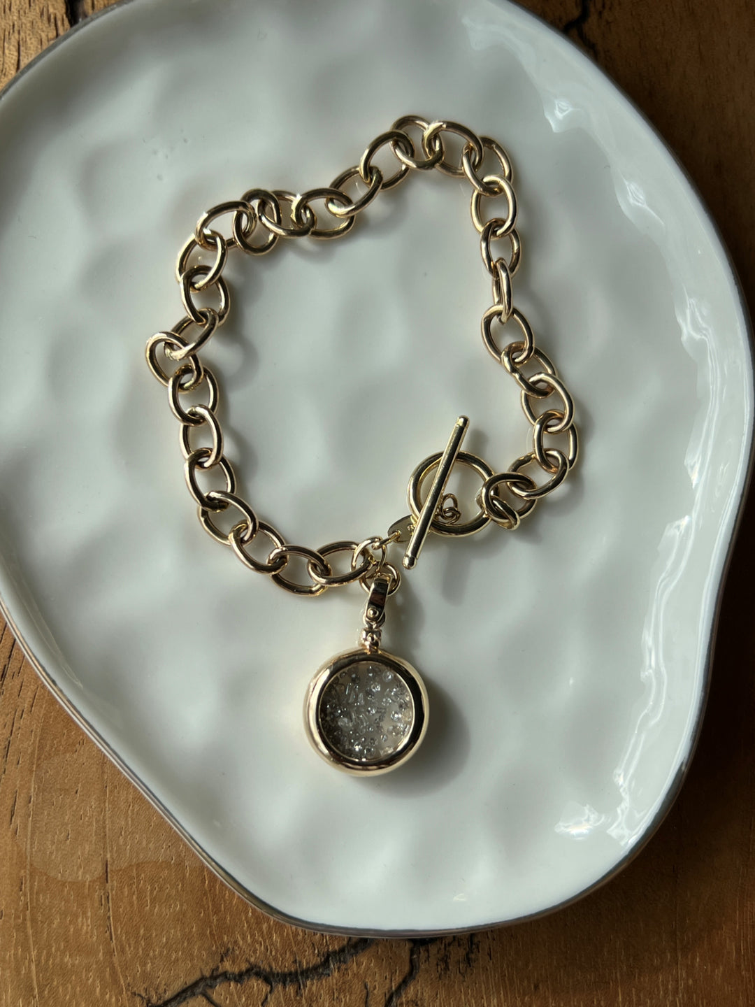 Estate 14K Yellow Gold Diamond Shaker Charm Oval Link Bracelet