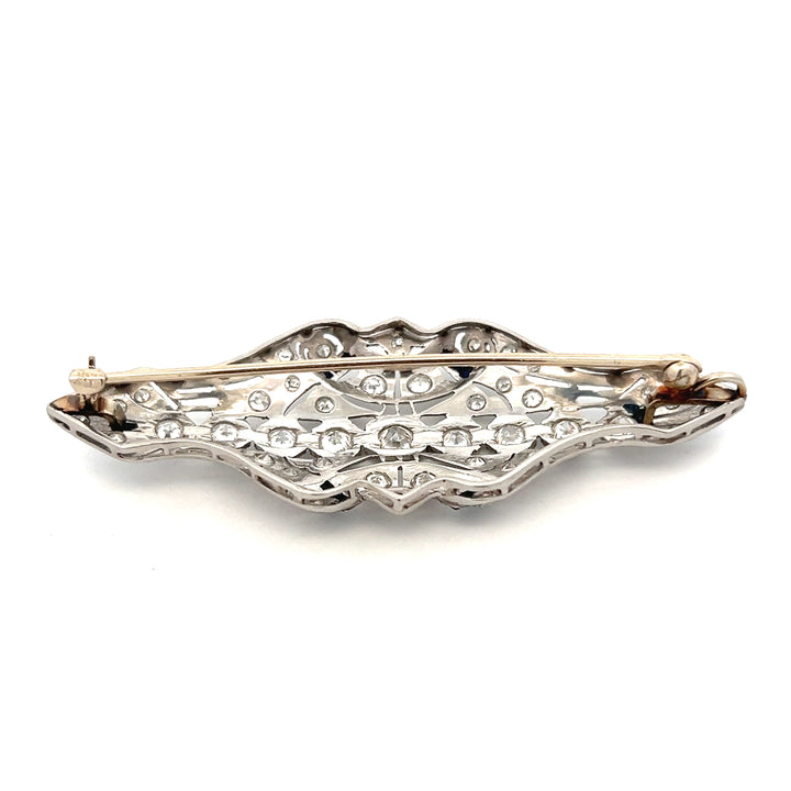 Estate 14K White Gold Diamond & Synthetic Blue Sapphire Art Deco Brooch