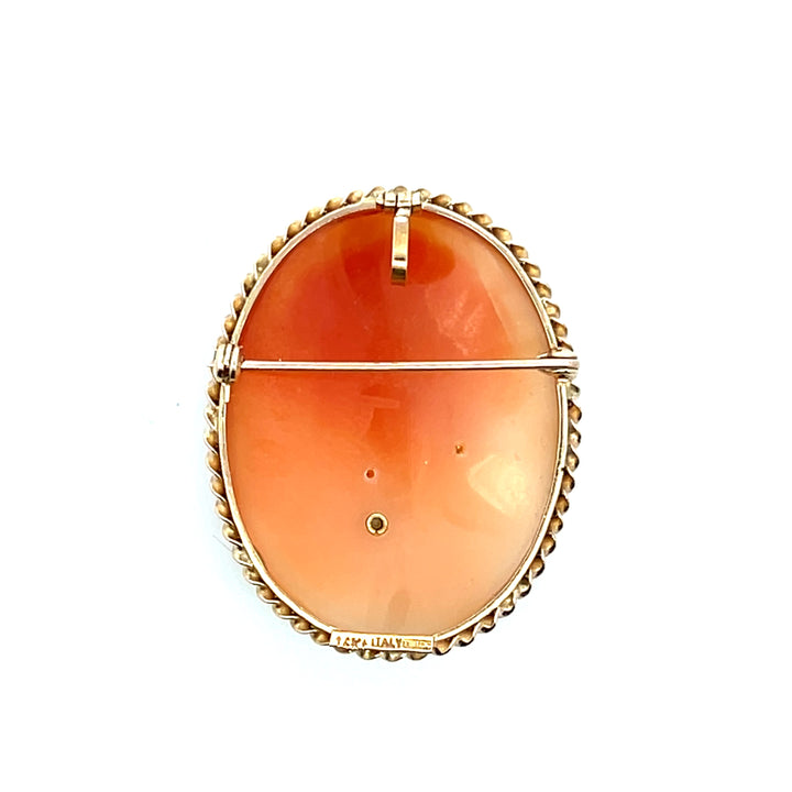 Estate 14K Yellow Gold Diamond & Shell Cameo Vintage Brooch