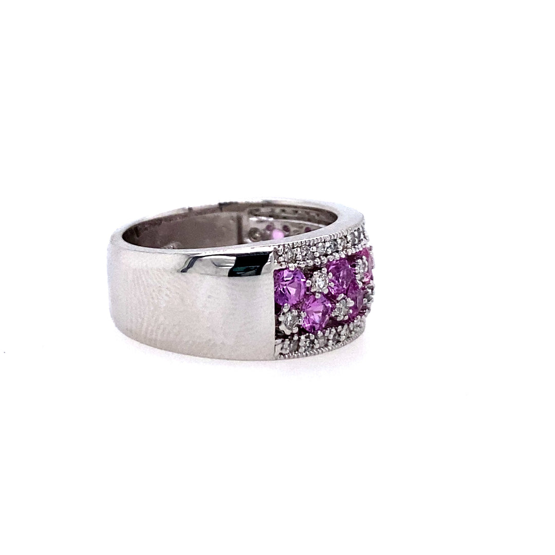 Estate 14K White Gold Pink Sapphire & Diamond Multi-Row Band by Effy
