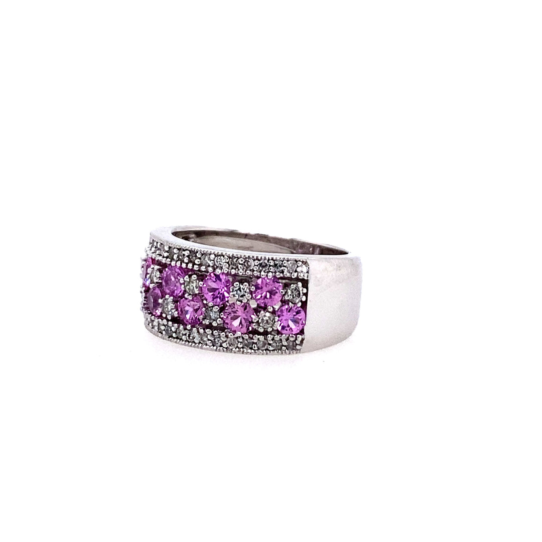 Estate 14K White Gold Pink Sapphire & Diamond Multi-Row Band by Effy