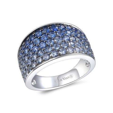 14K White Gold 2.30ctw Ombre Blue Sapphire Wide Fashion Band by Le Vian
