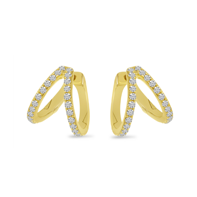 14K Yellow Gold 0.26CTW Diamond Double Huggie Hoop Earrings