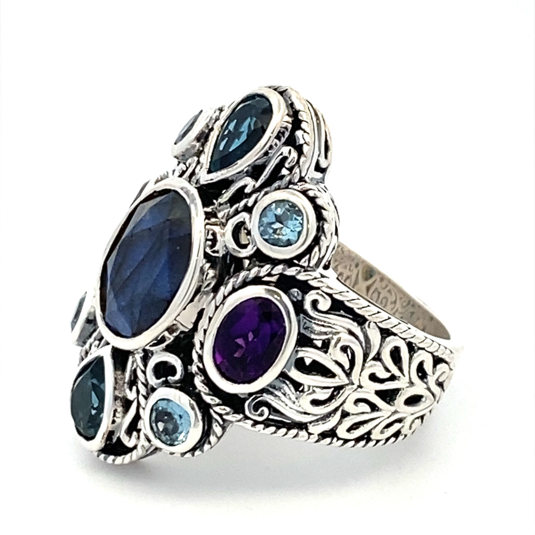 Sterling Silver Multi Gemstone Balinese Ring by Samuel B.