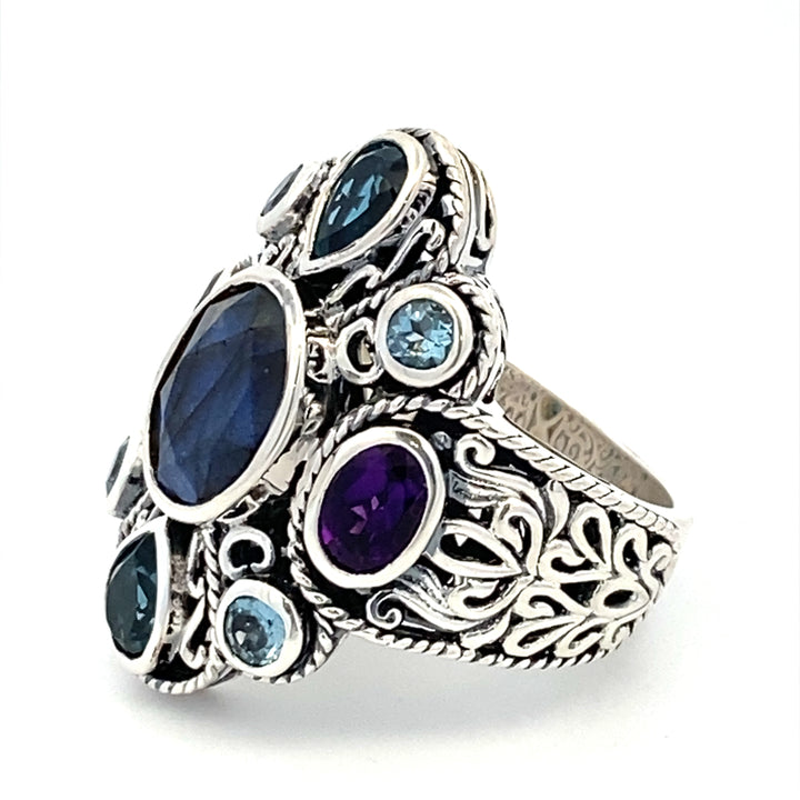 Sterling Silver Multi Gemstone Balinese Ring by Samuel B.