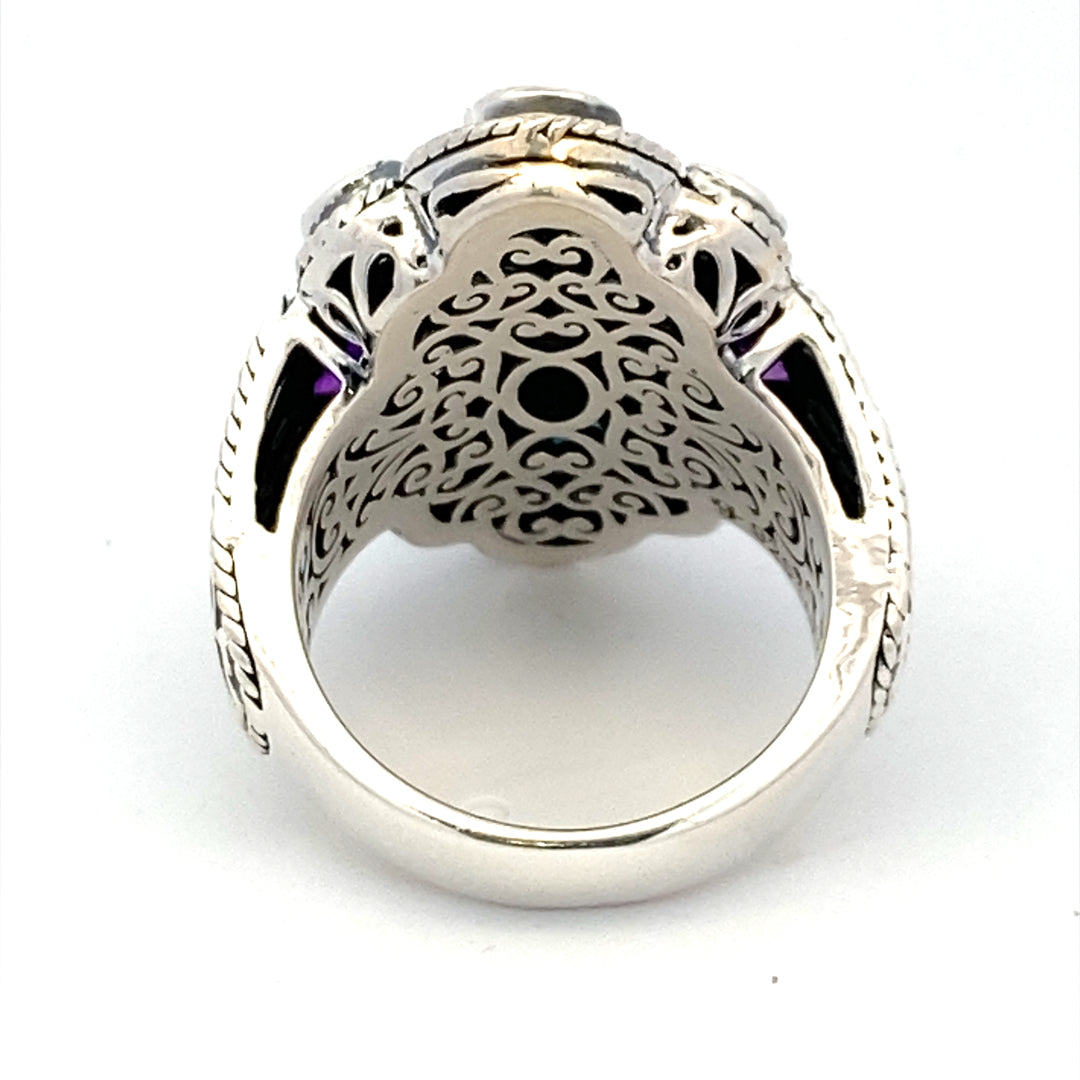 Sterling Silver Multi Gemstone Balinese Ring by Samuel B.