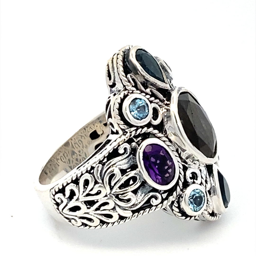 Sterling Silver Multi Gemstone Balinese Ring by Samuel B.