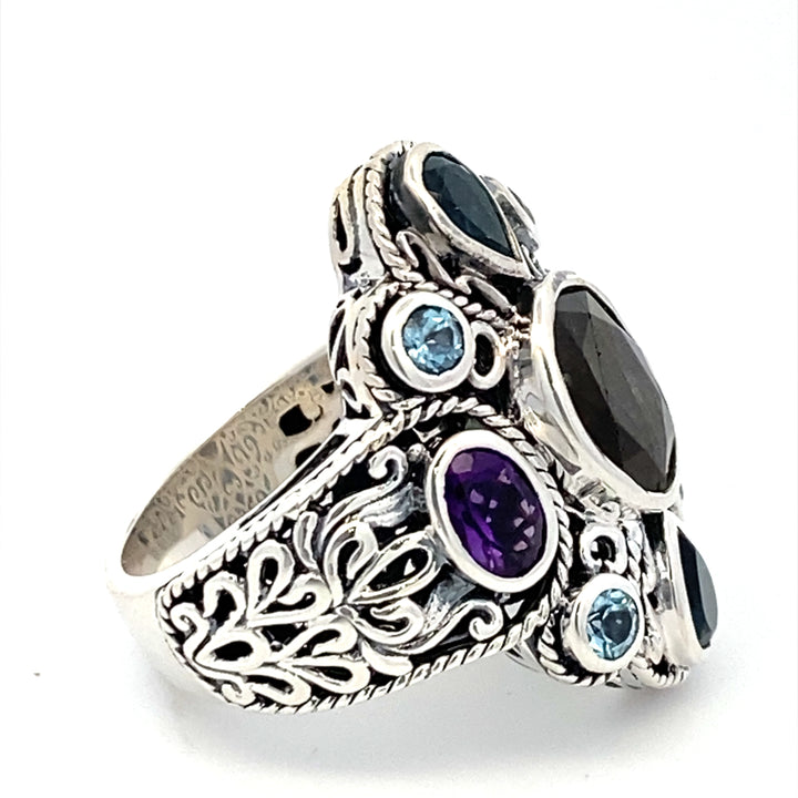 Sterling Silver Multi Gemstone Balinese Ring by Samuel B.