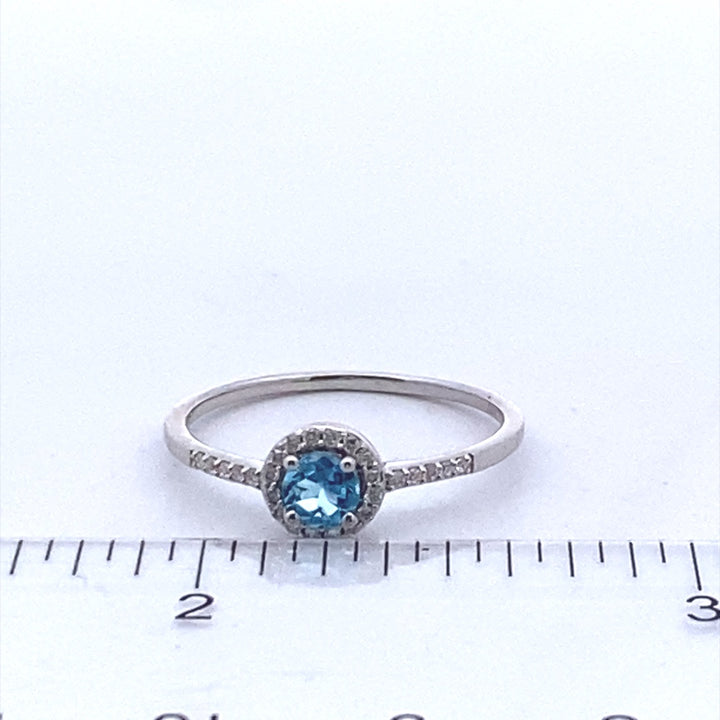 14K White Gold 0.65CTW Blue Topaz & Diamond Halo Ring by Samuel B.
