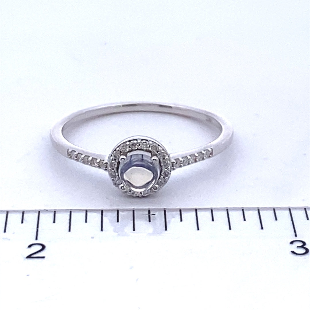 14K White Gold 0.61CTW Rainbow Moonstone & Diamond Halo Ring by Samuel B.