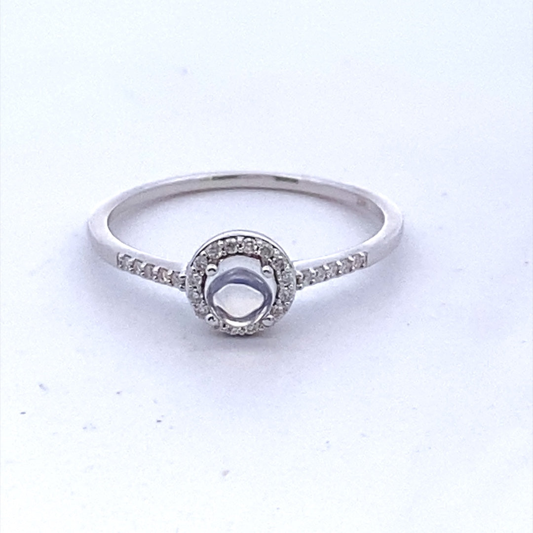 14K White Gold 0.61CTW Rainbow Moonstone & Diamond Halo Ring by Samuel B.