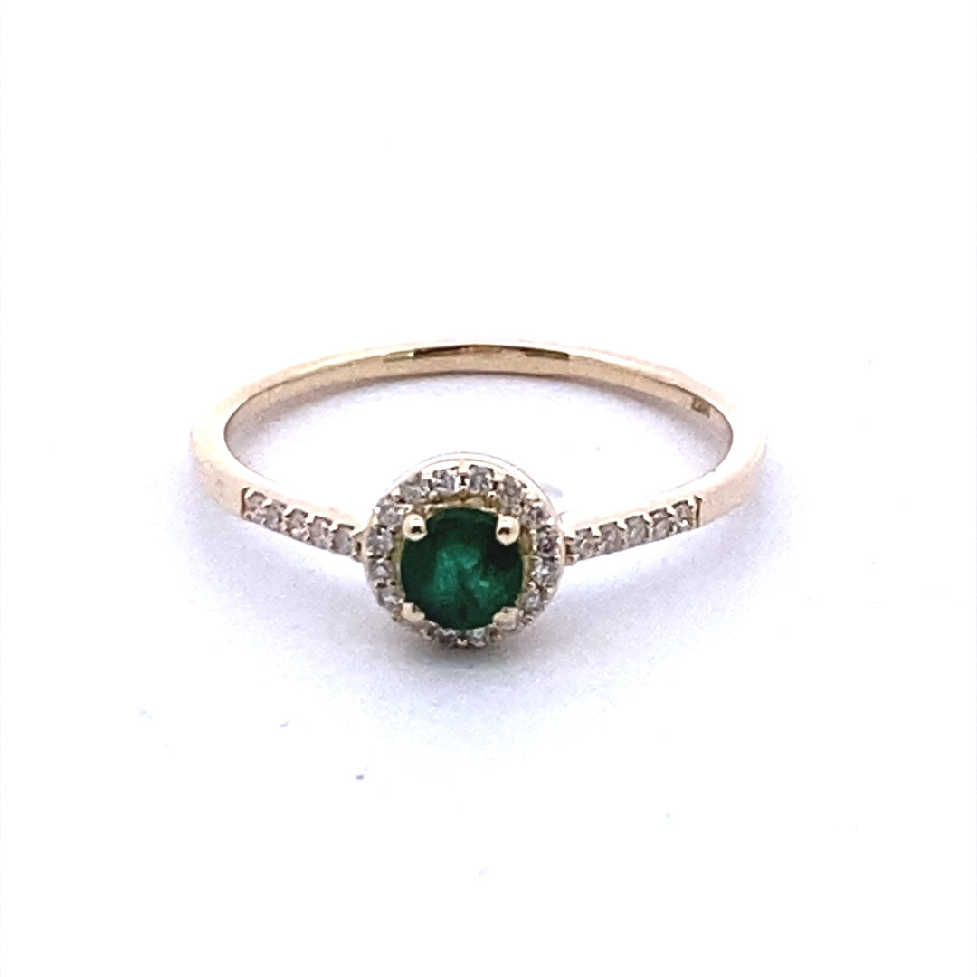 14K Yellow Gold 0.62CTW Emerald & Diamond Halo Ring by Samuel B.