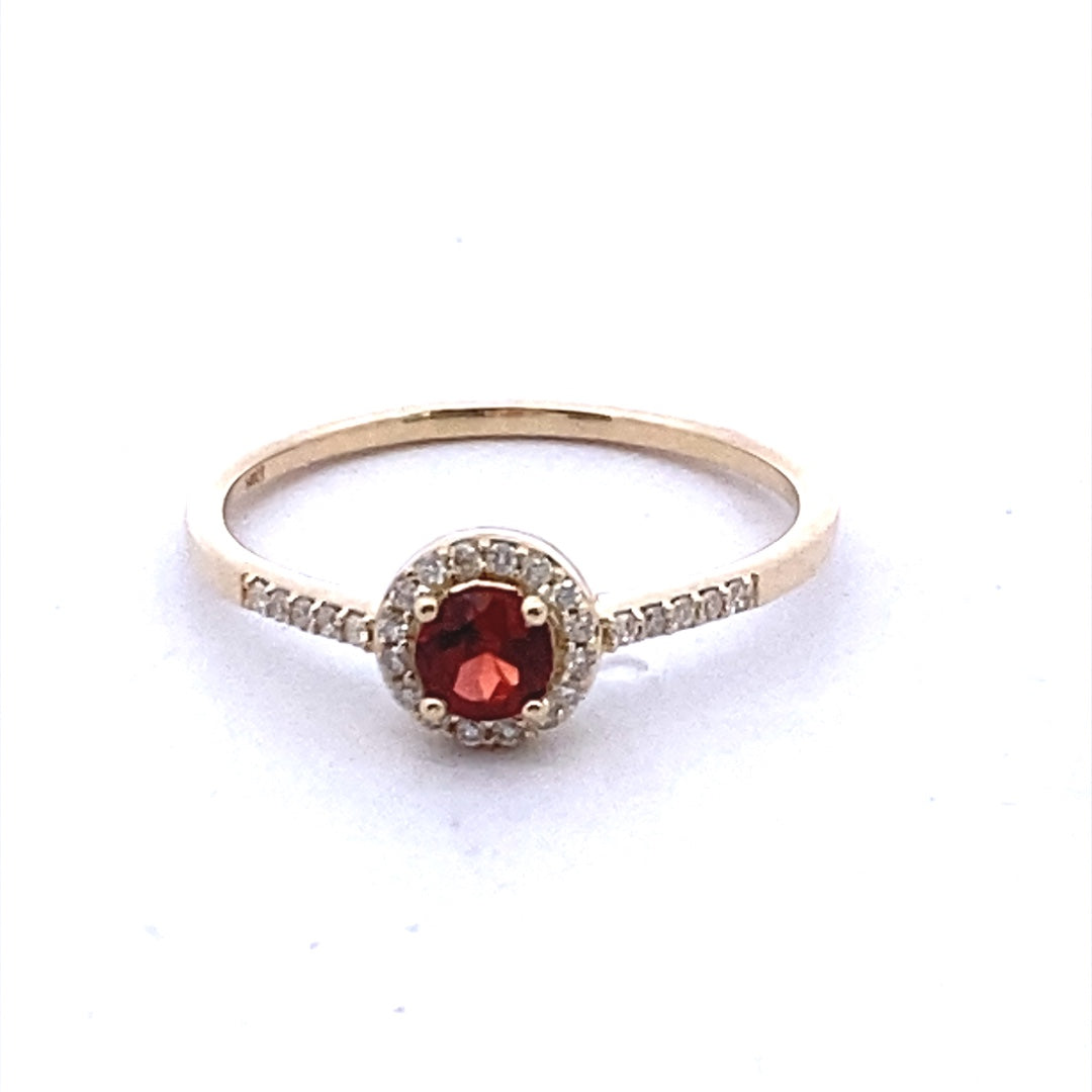14K Yellow Gold 0.78CTW Garnet & Diamond Halo Ring by Samuel B.