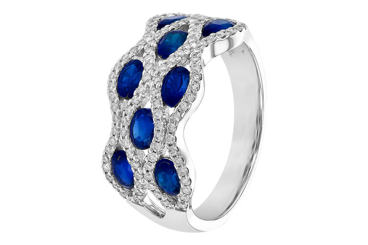 14K White Gold 2.18CTW Oval Blue Sapphire & Diamond Multi Row Ring by Allison Kaufman