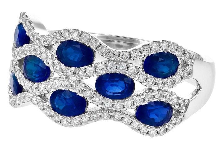 14K White Gold 2.18CTW Oval Blue Sapphire & Diamond Multi Row Ring by Allison Kaufman