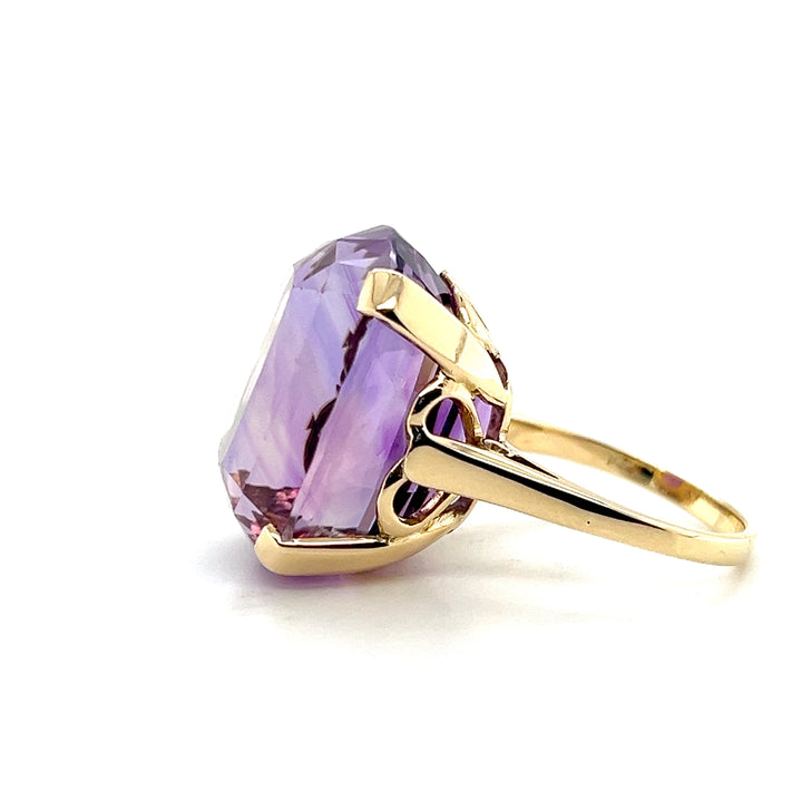 Estate 14K Yellow Gold 25.08CT Cushion-Cut Amethyst Solitaire Ring