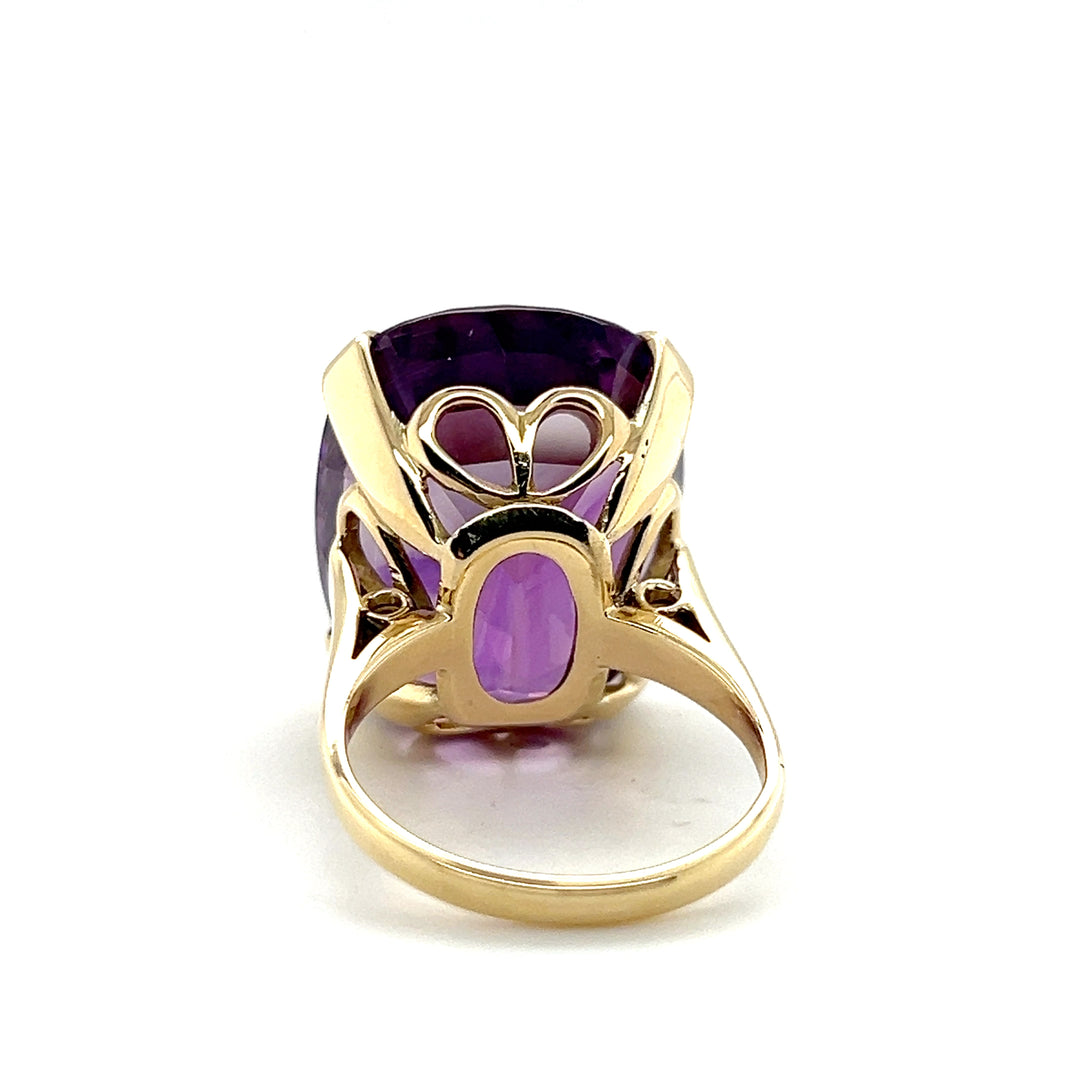Estate 14K Yellow Gold 25.08CT Cushion-Cut Amethyst Solitaire Ring